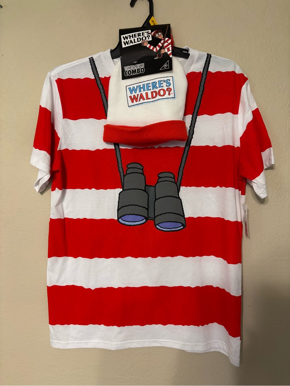 Where's Waldo? Red & White Striped Tee with Binocular Graphic